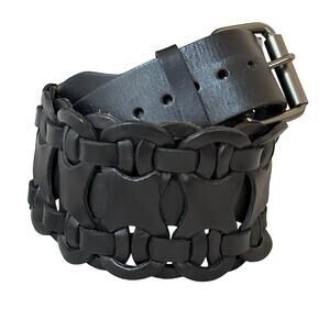 Equal Hands Explorer Allison Wide Statement Belt Black Leather Size Small